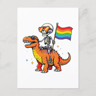 Postal Festiva Skeleton con dinosaurio Lgbtq