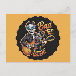 Postal Festiva Skeleton Guay malo para el hueso con guitarra