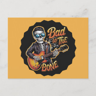 Postal Festiva Skeleton Guay malo para el hueso con guitarra