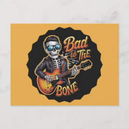 Postal Festiva Skeleton Guay malo para el hueso con guitarra