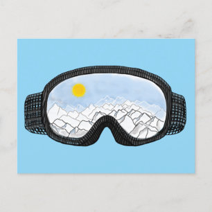 Postal Festiva Ski Goggles Mountain View Ilustracion Blue