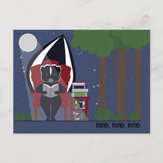 Postal Festiva Skunk Reading in the Forest Postcards (Anverso)