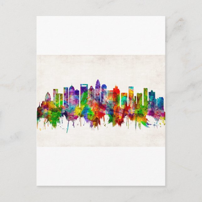 Postal Festiva Skyline de Charlotte Carolina del Norte (Anverso)