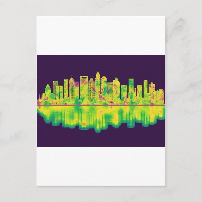 Postal Festiva Skyline de Charlotte Carolina del Norte (Anverso)