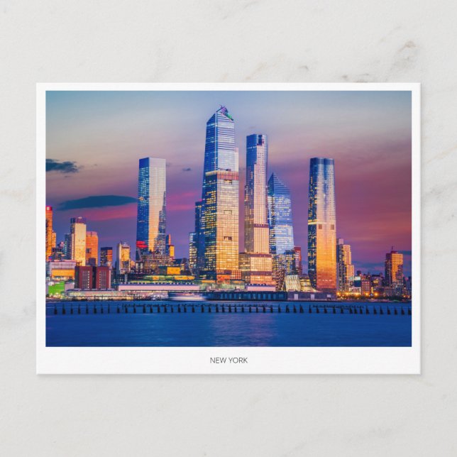 Postal Festiva Skyline de Manhattan, New York Holiday Postcard (Anverso)