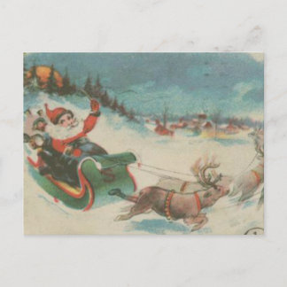 Postal Festiva Sleigh y reno de Santa Vieja