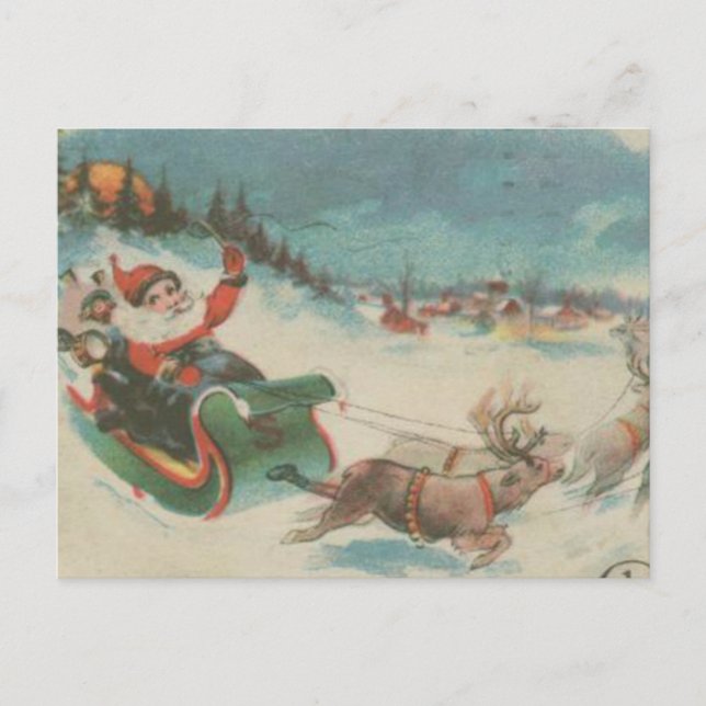 Postal Festiva Sleigh y reno de Santa Vieja (Anverso)