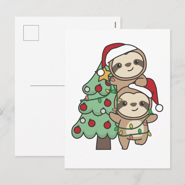 Postal Festiva Sloth Christmas Tree Navidades Animales Sloths (Anverso / Reverso)