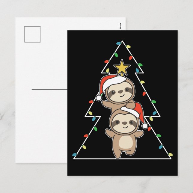 Postal Festiva Sloth Christmas Tree Navidades Animales Sloths Hol (Anverso / Reverso)