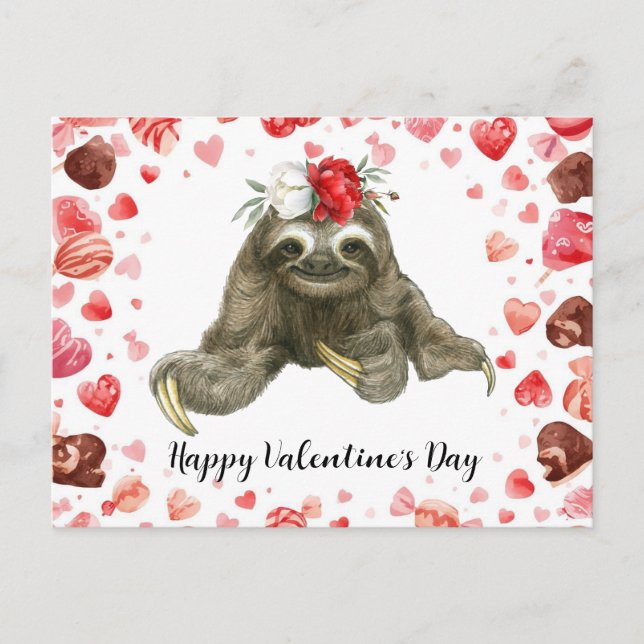 Postal Festiva Sloth in  Yoga Class on Valentine's Day  (Anverso)