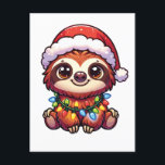 Postal Festiva Sloth Merry Christmas Winter Animals<br><div class="desc">La loza para Navidades con luces de hadas. Animales divertidos con luces y gorras de amigos para las vacaciones. Las losas son animales dulces y perfectas para los Navidades. Perfecto para sus hijos en la temporada de navidades.</div>