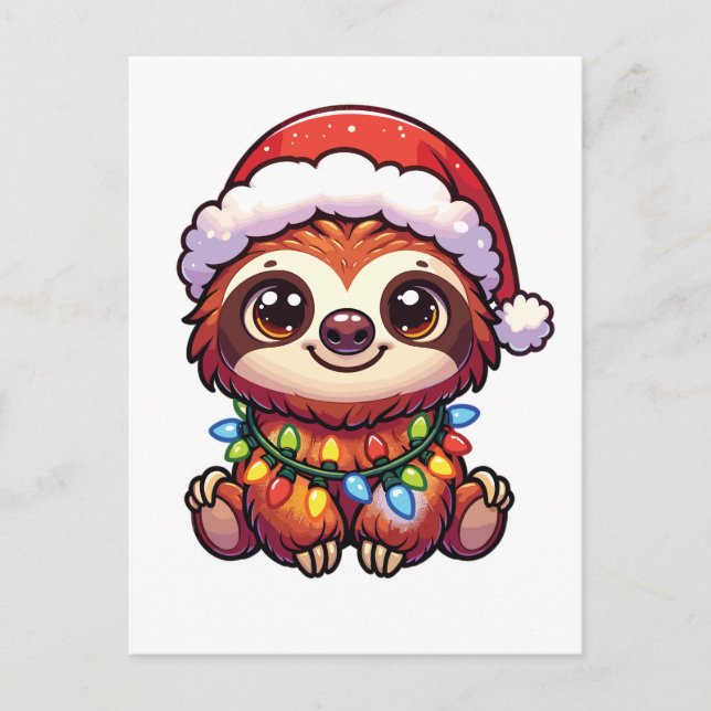Postal Festiva Sloth Merry Christmas Winter Animals (Anverso)