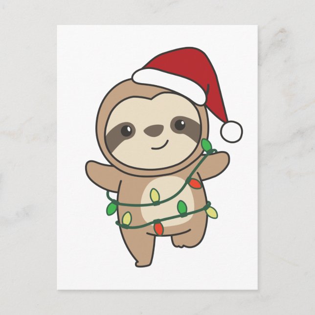 Postal Festiva Sloth Navidades Winter Animals Sloths (Anverso)