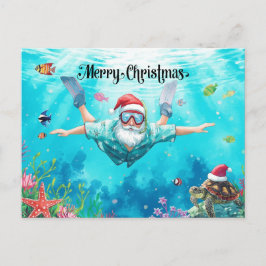 Postal Festiva Snorkeling Santa Underwater Christmas Holiday Card
