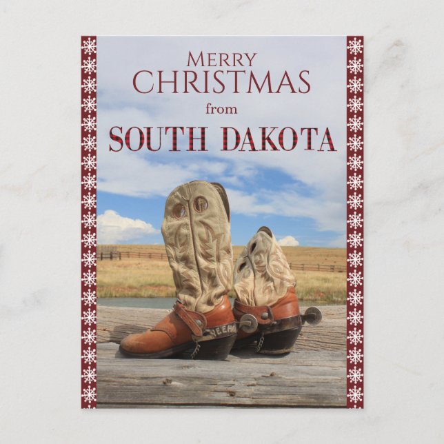 Postal Festiva Snowflake Dakota del Sur Cowboy Boots Navidades (Anverso)