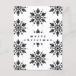 Postal Festiva Snowflake gráfico minimalista en blanco y negro