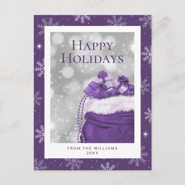 Postal Festiva Snowflake Purple Happy Holidays (Anverso)