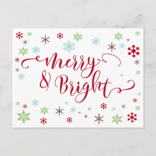 Postal Festiva Snowflake Whimsy Merry y Brillante Tipografía Roja