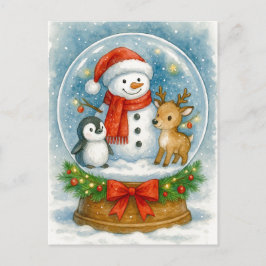 Postal Festiva Snowman and Friends Christmas Snow Globe Postcard