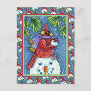 POSTAL FESTIVA SNOWMAN BODYGUARD, NAVIDADES CARDINAL REDBIRD