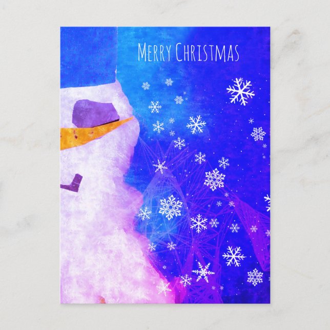 Postal Festiva Snowman brilla con Navidades Blue Magic (Anverso)