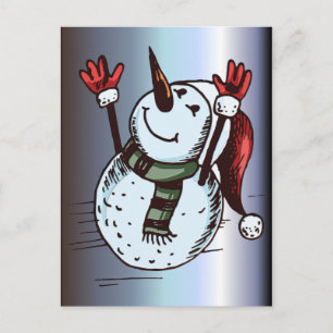 Postal Festiva Snowman Con Sombrero De Santa - Nariz De Zanahoria