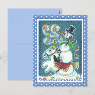 POSTAL FESTIVA SNOWMAN HORSEMANA SIN CABEZA, XMAS HALLOWEB HUMOR,