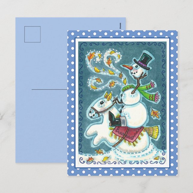 POSTAL FESTIVA SNOWMAN HORSEMANA SIN CABEZA, XMAS HALLOWEB HUMOR, (Anverso / Reverso)