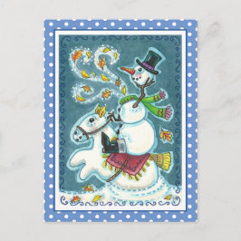 POSTAL FESTIVA SNOWMAN HORSEMANA SIN CABEZA, XMAS HALLOWEB HUMOR,
