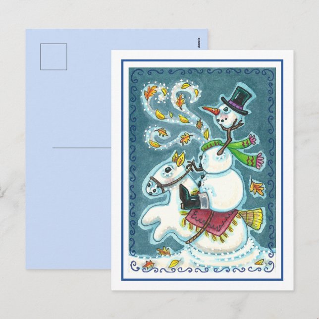 POSTAL FESTIVA SNOWMAN HORSEMANA SIN CABEZA, XMAS HALLOWEB HUMOR, (Anverso / Reverso)