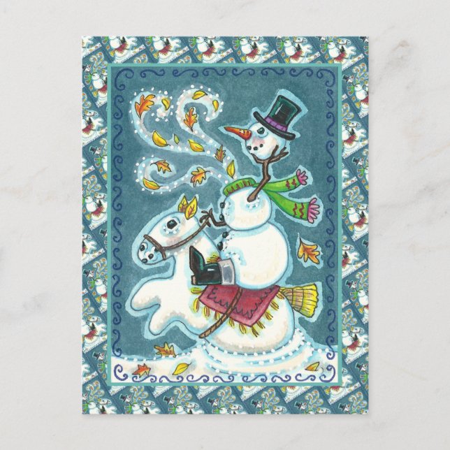 POSTAL FESTIVA SNOWMAN HORSEMANA SIN CABEZA, XMAS HALLOWEB HUMOR, (Anverso)