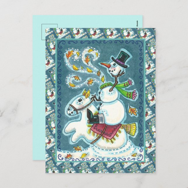 POSTAL FESTIVA SNOWMAN HORSEMANA SIN CABEZA, XMAS HALLOWEB HUMOR, (Anverso / Reverso)