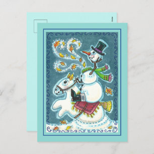 POSTAL FESTIVA SNOWMAN HORSEMANA SIN CABEZA, XMAS HALLOWEB HUMOR,