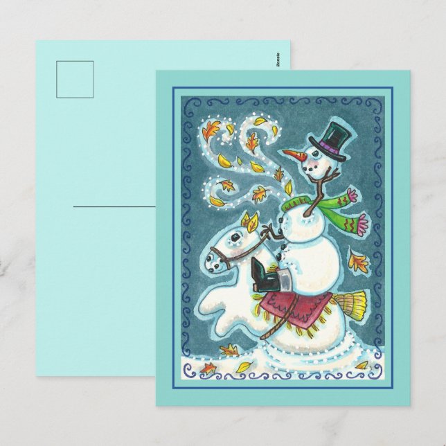 POSTAL FESTIVA SNOWMAN HORSEMANA SIN CABEZA, XMAS HALLOWEB HUMOR, (Anverso / Reverso)