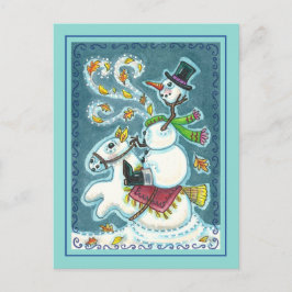 POSTAL FESTIVA SNOWMAN HORSEMANA SIN CABEZA, XMAS HALLOWEB HUMOR,