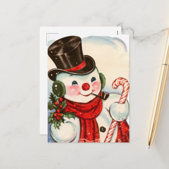 Postal Festiva snowman retro vintage (Anverso/Reverso In Situ)