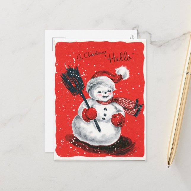 Postal Festiva snowman retro vintage (Anverso/Reverso In Situ)
