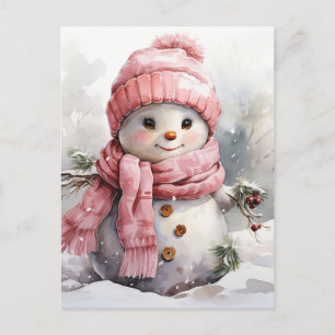 Postal Festiva Snowman rosado