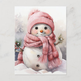 Postal Festiva Snowman rosado