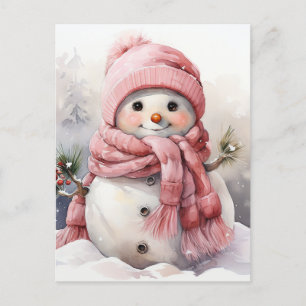 Postal Festiva Snowman rosado