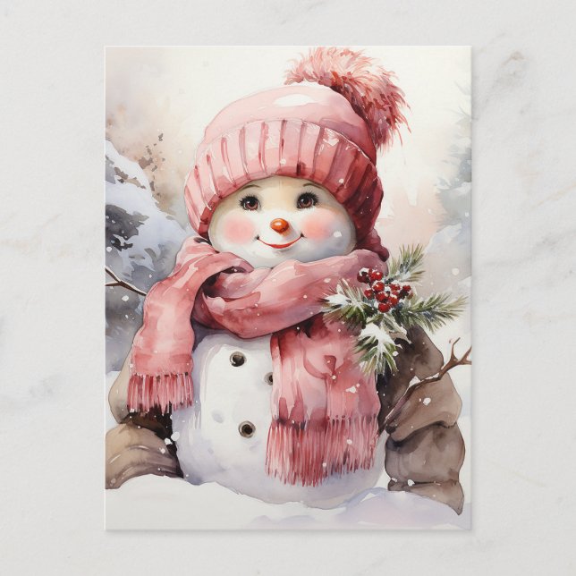 Postal Festiva Snowman rosado (Anverso)