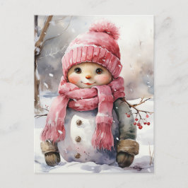Postal Festiva Snowman rosado