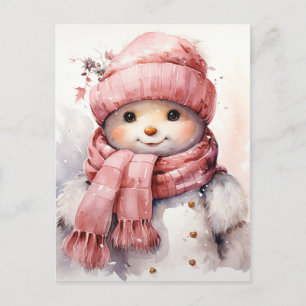 Postal Festiva Snowman rosado