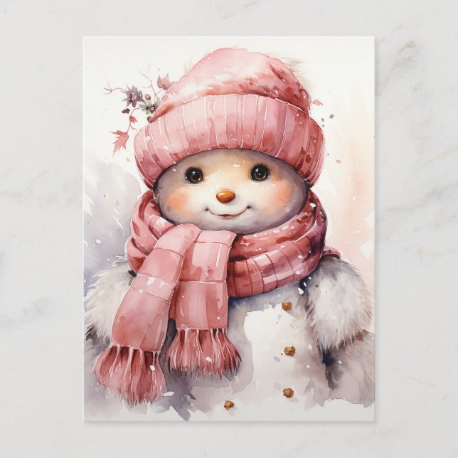 Postal Festiva Snowman rosado (Anverso)