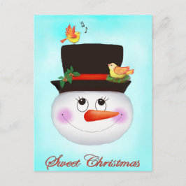 Postal Festiva Snowman y aves