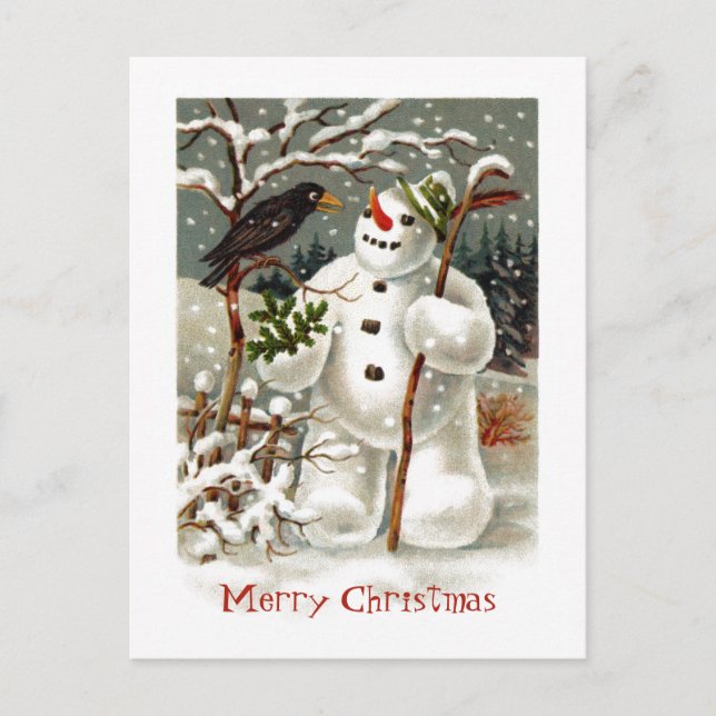 Postal Festiva Snowman y Crow Postcard (Anverso)