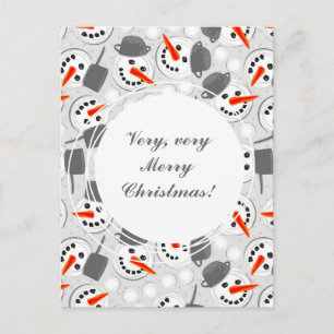 Postal Festiva snowmans felices en lunares grises