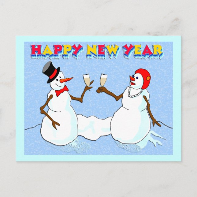 Postal Festiva Snowmen de Año Nuevo (Anverso)