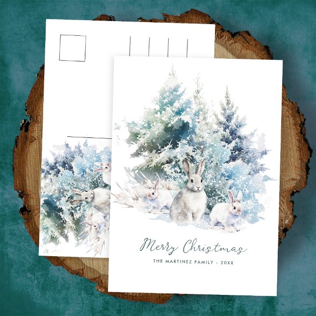 Postal Festiva Snowowley Woodland Pine Rabbit Merry Christmas (Subido por el creador)