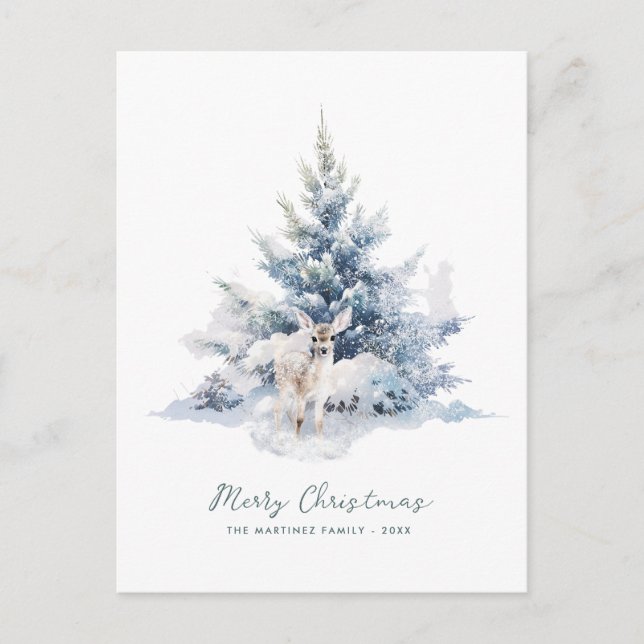 Postal Festiva Snowowowly Woodland Pine Deer Merry Christmas (Anverso)